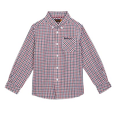 Boys' red and navy checked print shirt